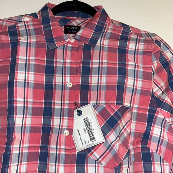 UNTUCKit Laconda Women’s Red & Blue Checkered Button Down Shirt Size 2 NWT - Picture 3 of 5